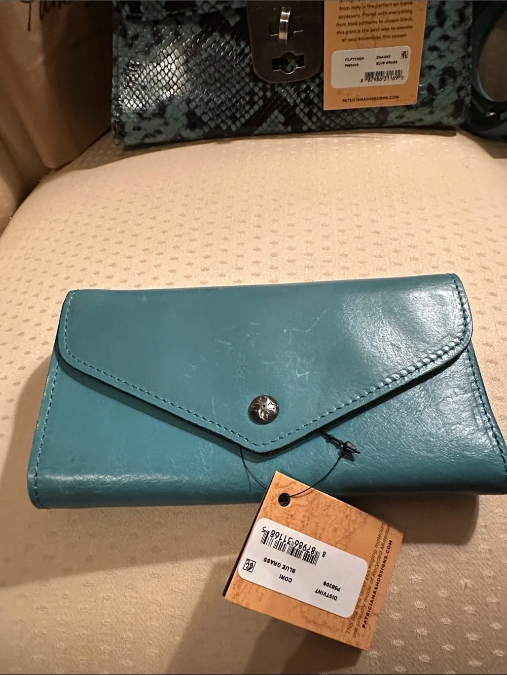 Patricia Nash Teal Python-Print Top Handle Satchel with Matching Wallet
